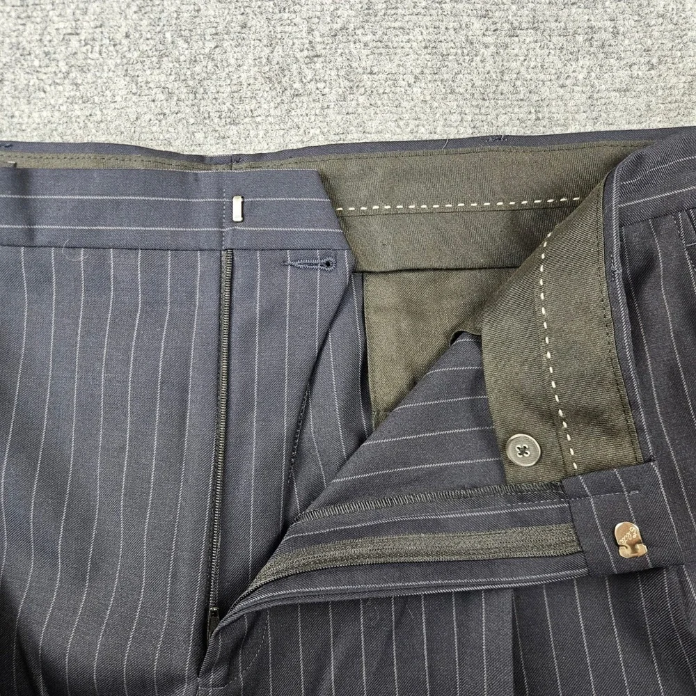 Dockers Premium Mens 40 Navy Pinstripe Pleated Cuffed Wool Blend Dress Pants